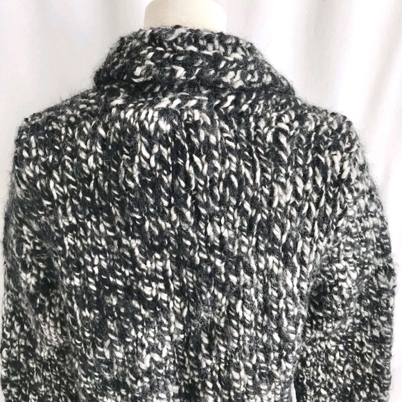Club Monaco Women’s Wool Black White Thick Knit Zip Up Cardigan/jacket Medium - Picture 8 of 12